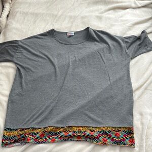 Gray Boxy Top with Colorful Geometric Hem